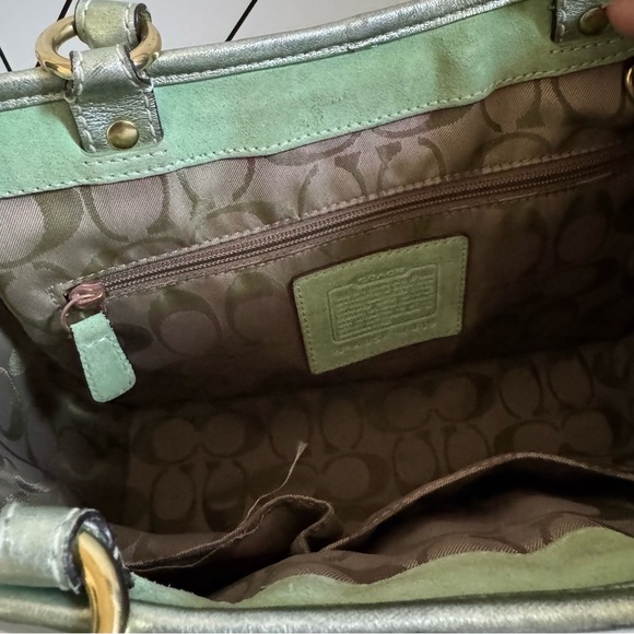 Coach Metallic Green and Tan Woven Satchel - Picture 11 of 16